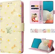 [YocoverTech] for Samsung S21 FE Case,for Galaxy S21 FE 5G Wallet Case,RFID Blocking-3 Card Slots Beautiful Flowers PU Leather Magnetic Kickstand Women Girls Protective Cover-Yellow Daisy
