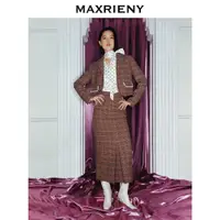 在飛比找ETMall東森購物網優惠-MAXRIENY商場同款格紋羊毛外套