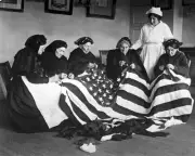 New 8x10 World War I Photo: Patriotic Elderly Women Making Flags for the War