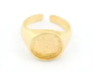 Signet Ring Adjustable ring size 6US - 9US Shiny Gold Plated Brass 3951