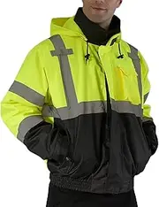 [sesafety] High Visibility Reflective Safety Jackets for Men, Hi-Vis Waterproof Lime Reflective Winter Bomber Jacket