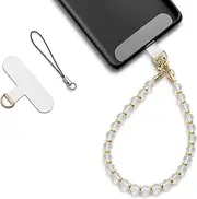 MORSUNBELA White Crystal Phone Chain Phone Girl Chain Beads Hand Wrist Strap Lanyard Universal Phone Chain White Cell Phone Charm