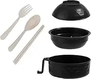 Roczential 6 Piece Set Ramen Noodles Bowl, 32oz Ramen Bowl Set, Microwave Ramen Bowl,Ramen Noodle Bowl, Ramen Noodle Cooker with Lid and Handle, for Home Office Dorm Room College (Black)