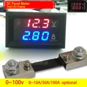 DC 0-100V 10A 50A 100A Digital Voltmeter Ammeter Dual LED Amp Volt Meter / Shunt