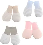 [WOFASHPURET] Newborn Present Set 4 Pairs Soft Mittens Winter Warm Baby Gloves Scratch-proof Newborn Essentials