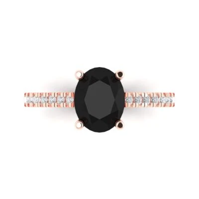 2.21Ct Oval Cut Natural Onyx Solid Gold Solitaire with Accents Engagement Ring