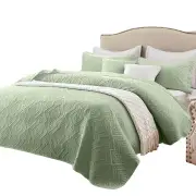 NNETM Grass Green Microfiber 3-Piece 150GSM Bedspread Set - Queen Size