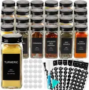 24Pcs Glass Spice Jars with 398 Labels 4oz Empty Square Spice Containers Bottles