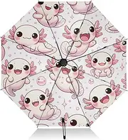[RPLIFE] Travel Umbrella, Lightweight Durable Automatic Open/close Umbrella for Women, Travel Umbrellas for Rain, Wind and Sun, Cute Cartoon Axolotls