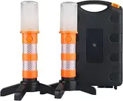 LED Road Flares Emergency Roadside Lights with Safety Strobe Light Magnetic Base & Detachable Stand for Car Vehicles Trucks, 2 Pack (Come in Storage Case)