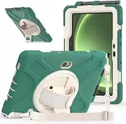 Jarttarn Tablet Case for Samsung Galaxy Tab Active 5 Pro 10.1 inch 2025, 360° Rotating Hand Strap and Stand, Heavy Duty Rugged Shockproof Silicone Cover with Shoulder Strap (Green)