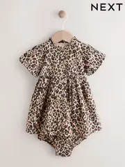 Tan Brown Leopard Print Baby Woven Dress and Bloomer Knickers Set (0mths-2yrs) (AN3121) | $39 - $44
