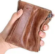 [TATSEN] Anti-Theft Brush Cowhide Men's Wallet Short Men's Wallet Double Zipper Money Clip