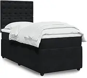 vidaxl Box Spring Bed - King Single Black Velvet, LED, Pocket Spring Mattress with Adjustable Headboard