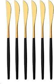 NEPIAN Black Handle Gold Cutlery Set Matte 6/30Pcs Dinnerware Set Stainless Steel Knife Fork Spoons Kitchen Utensils Complete Leisurely (Color : 6Pcs Dinner Knife)