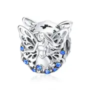 Silver plating Elf Flower Fairy Blue Beads Charm Fit Bracelets Bangles DIY Jewelry