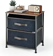 Giantex Industrial Nightstand, 2-Drawer Dresser with Metal Frame, Multifunctional Bed Side Table with Anti-toppling Device for Bedroom, Living Room & Nursery, Easy Assembly, Rustic Brown