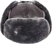 KJIASDFE Bomber Hats Bomber Hats Winter Men Warm Hat with Ear Flap Knitted Pu Leather Trapper Cap Earflap Ski Snow Hats Warm,Brown-7 1/4