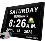 【Upgraded】 Digtal Clock with Day and Date for Seniors, Auto DST, 19 7" Black