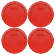 Pyrex 7201-PC 4 Cup Dark Red Round Plastic Lid 4PK New for Glass Bowl