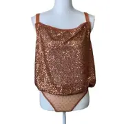Free People Shimmer and Shine Bronze Sequin Bodysuit Size Large New with Tags!