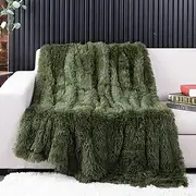 YUSOKI Olive Green Faux Fur Throw Blanket,2 Layers,50" x 60" Cozy Plush Fluffy Blanket Furry Fuzzy Warm Cute Shaggy Blanket for Fall Bed Living Room Décor Baby Women Pet