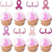 24 Pack Breast Cancer Awareness Cupcake Toppers Glitter Ribbon Fight Beliveve Hope Cupcake Picks Believe Hope Pink Ribbon Cupcake Decorations Party Supplies Multi