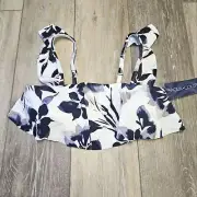 Aqua Couture Flounce Bralett Floral Ruffle Bikini Top Women's Small Black White