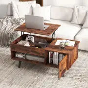 CostwayLift Top Coffee Table with Storage and Hidden Compartment-Brown