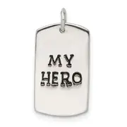 Sterling Silver Polished My Hero Dog Tag Pendant