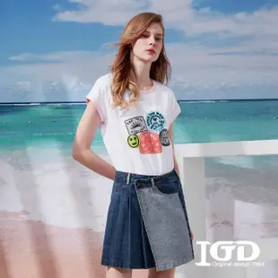 【IGD 英格麗】網路獨賣款-趣味徽章印圖彈性棉T恤(白色)