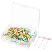 200pcs Sewing Pins, Flat Button Bow Tie Head Straight Quilting Pin, Multicolor