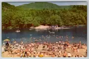 c1960s Lake Luzerne Beach New York Adirondack Swimming Crowd Vintage Postcard