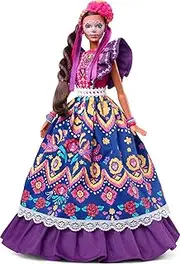 Barbie 2022 Día De Muertos Doll Wearing Traditional Ruffled Dress, Flower Crown & Calavera Face Paint, Collectors