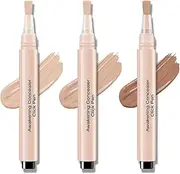 Concealer Pen - New Press Concealer Pen, Vegan & Cruelty-Free Formula for Dark Circles, Dullness + Multipurpose Brightening for Face/Lips with Precision Brush, Clear and Natural(3PCS)