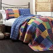 Lush Decor Misha 3-Piece Quilt Set, King, Fuchsia/Navy