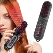 2-in-1 Ionic Hair Straightener Brush with Anti-Scald Ceramic Straightening Brush