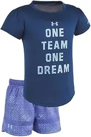 [Under Armour] Baby Girls' Lumos Tee and Shorts 2 Piece Set (12 Months, One_Team_One_Dream (27C12033-41)/Blackout Navy)