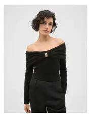 [Seed Heritage] Lofty Twist Off Shoulder Knit in Black