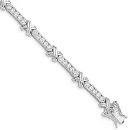 [JewelryWeb] 925 Sterling Silver Solid Polished Safety bar Box Catch Closure CZ Simulated Diamond Bracelet 7 Inch-Box Clasp Link-Bracelet for Women