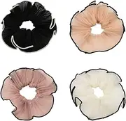 4 PCS Large Hair Scrunchies Stain Hair Ties Elastic Jumbo Puffy Scrunchy Hair Ponytail Holders for Women Girls Elegant Chiffon Hair Bobbles for Thick Long Hair Accessories for Teen Girls