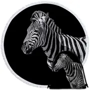 Black and White Wild Zebra Round Beach Towel