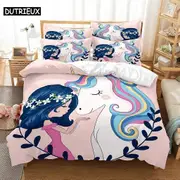 a2075 Bed Sheets Girls And Unicorns Bedding Set Duvet Cover Set Bedding Digital Printing Bed Linen Bedding Set Fashion Design3-Piece Bedding Set (1