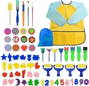 65 Pieces Sponge Painting Brush Stamp Brush Set for Children, Early Education Learning Drawing Tools Art Draw Tools for DIY Crafts with Waterproof Apron
