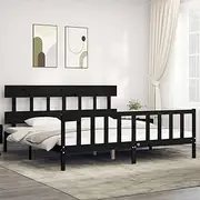 King Size Bed Frame with Plywood Slats and Black Finish, Solid Pinewood Construction, 183x203 cm, Durable with Headboard and Footboard