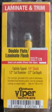 OLDHAM VIPER 2 FLUTE LAMINATE TRIM ROUTER BIT CUT DIAMETER 1/2" MADE IN USA 1/4"