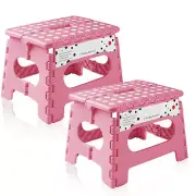 2 Pack - 9" Folding Plastic Step Foot Stools with Handle - Pink