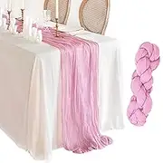 YALLOVE Cheese Cloth Table Runner, 1 Pack 90 x 400 CM Boho Long Table Runner, Holiday Table Runner for Party, Wedding, Bridal Shower Decoration( Dusty Pink )