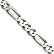 22 Inch Sterling Silver Antiqued 7.5mm Figaro Chain