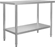 vidaXL - Stainless Steel Commercial Kitchen Prep & Work Table, 120x60x85 cm - Easily Cleanable, Heavy Duty Design with Customizable Storage Shelf and Stable, Adjustable Feet.